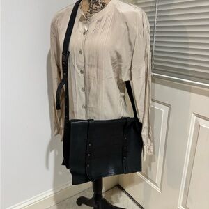 Via Spiga Black Leather flap crossbody Bag - adjustable strap